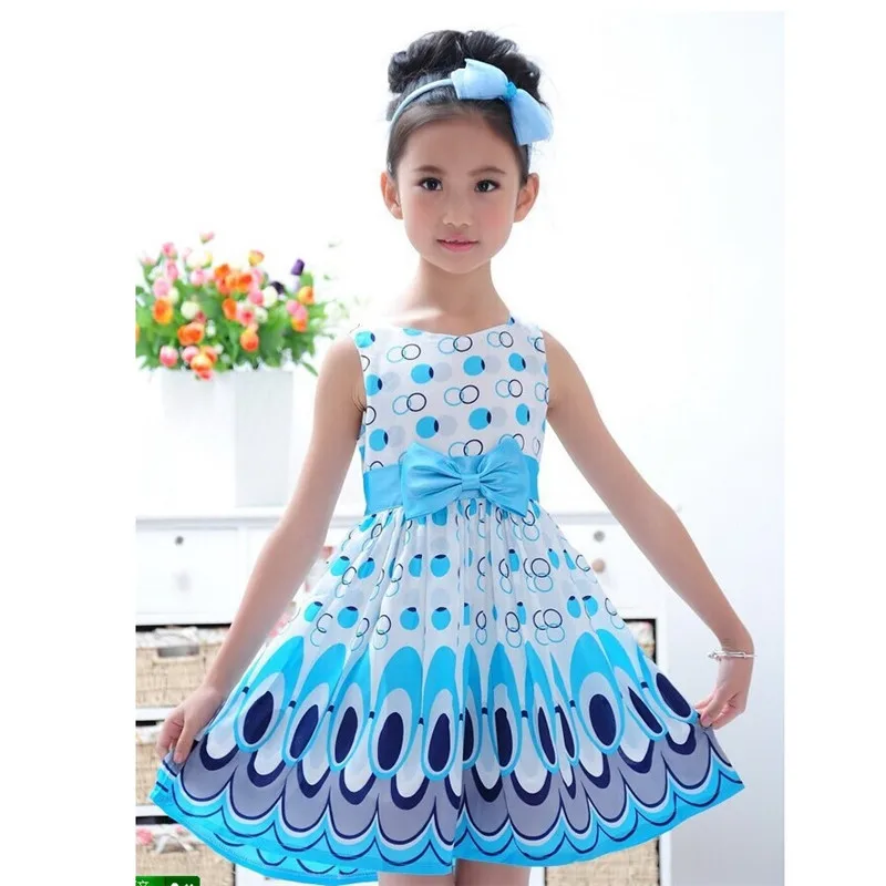 

2016 Rushed Summer Baby Girls Kids Children's Clothing Sleeveless Wear Dresseslovely Peacock Dress Design And Color Princess