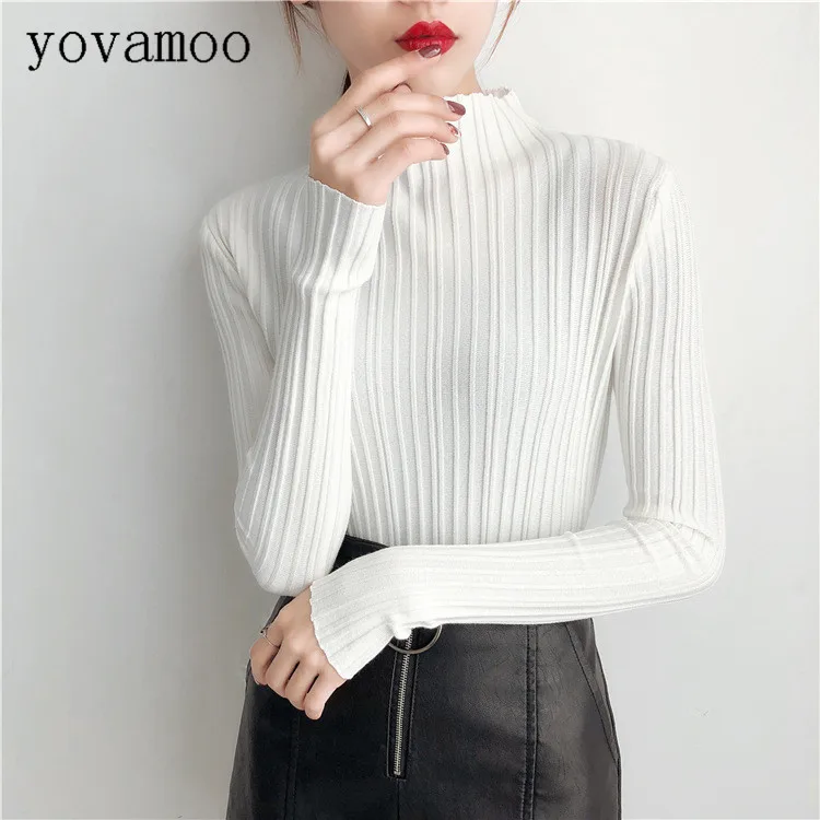Yovamoo Turtleneck Solid Women Sweater Skinny Elastic Knitted Full Sleeve Pullover Slim Top Femme Autumn Fashion Jumper Yovamoo Turtleneck Solid Women Sweater Skinny Elastic Knitted Full Sleeve Pullover Slim Top Femme Autumn Fashion Jumper