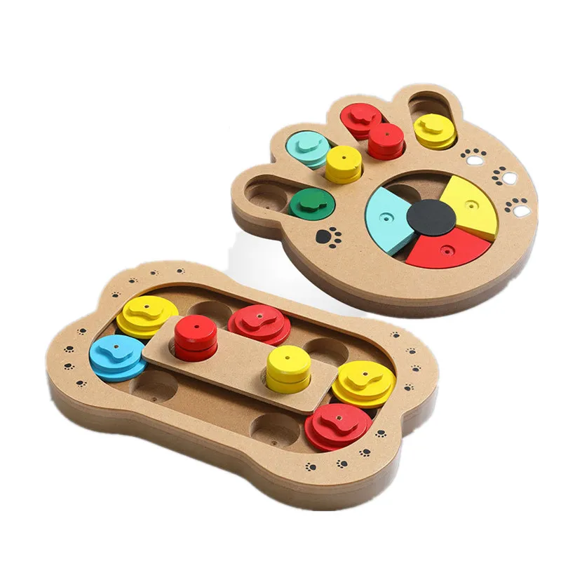 

Pet Dog Cat Toys Puzzle feeding toy interactive training Supplies product Educational Large Dog Puppy Woody Bone Paw Print Shape