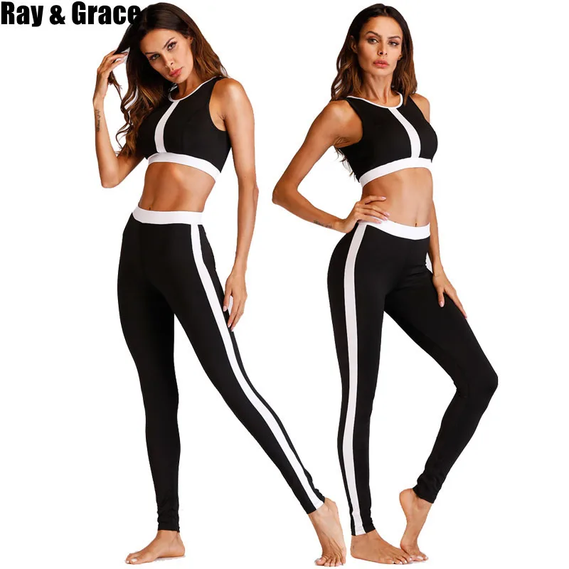 RAY GRACE Женский комплект для йоги тренировочная одежда спортивный черный из 2