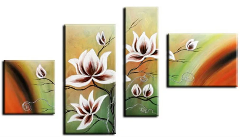 

4 Panel Canvas Pictures Handmade Floral Paintings For Living Room Handpainted Abstract Flower Oil Painting Home Decor Wall Art