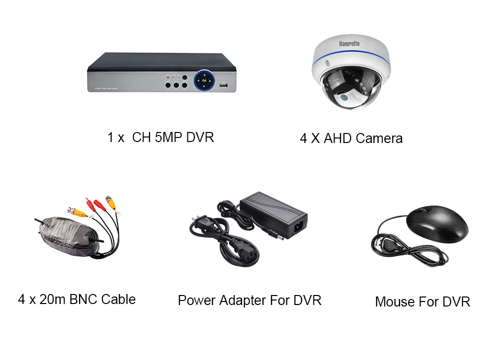 Hamrolte CCTV системы 4CH 5MP AHD DVR Антивандальная 3,6 мм объектив 5MP купол Водонепроницаемая AHD камера AHD системы обнаружения движения XMEYE