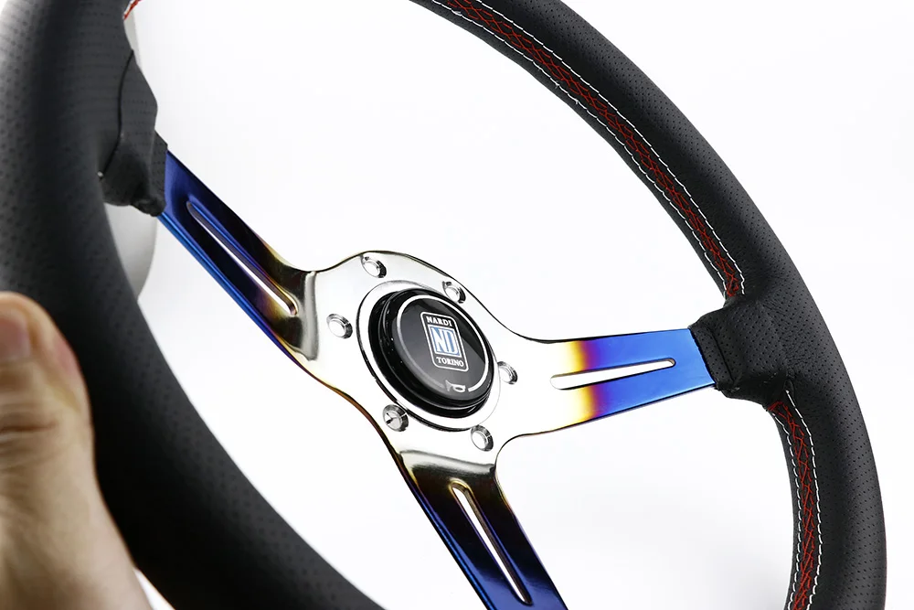 

Burnt Blue Style 350mm ND Genuine Leather Tuning Sport Drift Steering Wheel For Universal Car