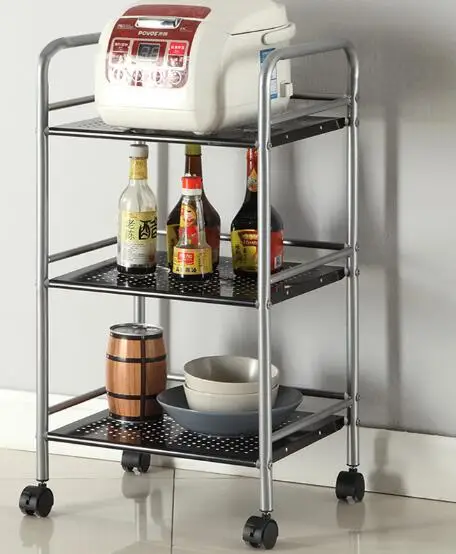 Three Layer Iron Storage Shelf Movable Kitchen Storage ...