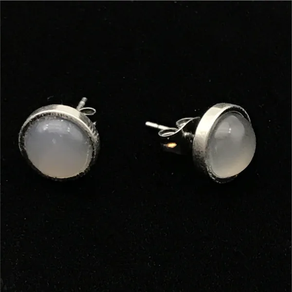 white agate Серьги-гвоздики из нержавеющей стали 8 мм, натуральные серьги-гвоздики с камнем для женщин Brincos Oorbellen marble, простые ювелирные изделия, подарки для девушек - Окраска металла: white agate