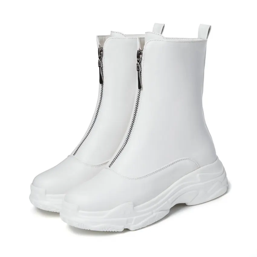 QUTAA/ г.; осенне-зимняя женская обувь; Модные ботильоны из мягкой искусственной кожи на платформе; удобные кроссовки с молнией спереди; полусапожки; размеры 34-43 - Цвет: Белый