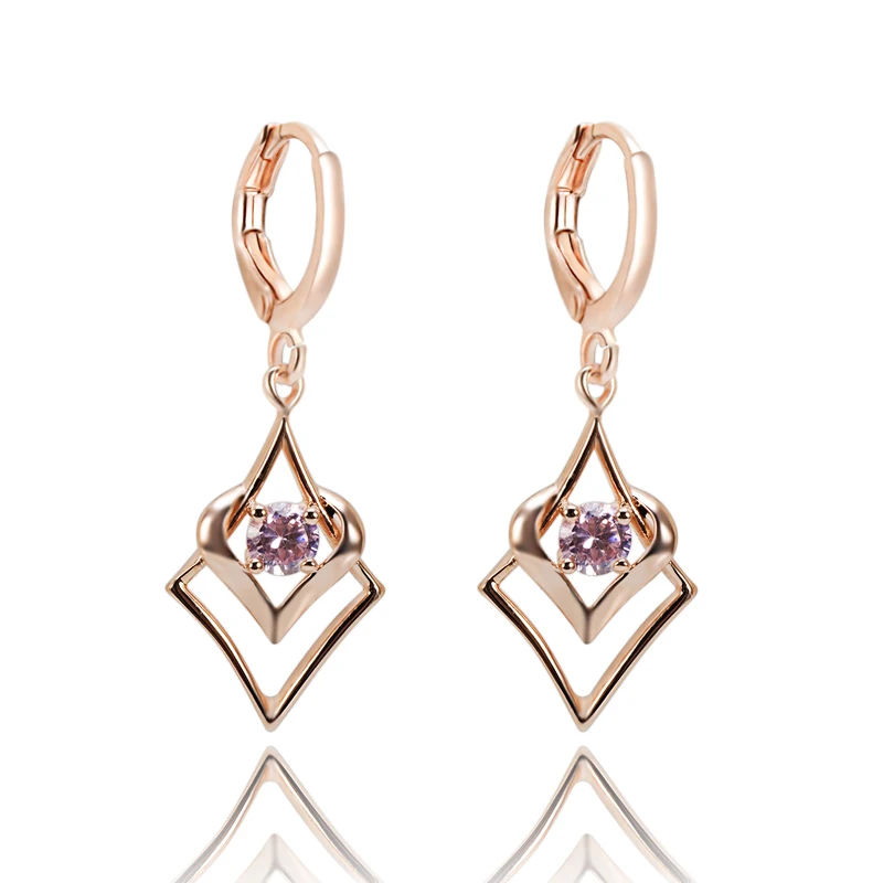 New 2015 Purple Square Shape Crystal Drop Earrings For Women Luxury Heart Metal Brand Big Long Dangle Wedding Bijoux | Украшения и
