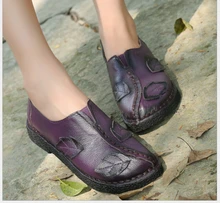 Ethnic Style 2017 New Genuine leather flat heel women shoes handmade national flat shoes comfortable soft