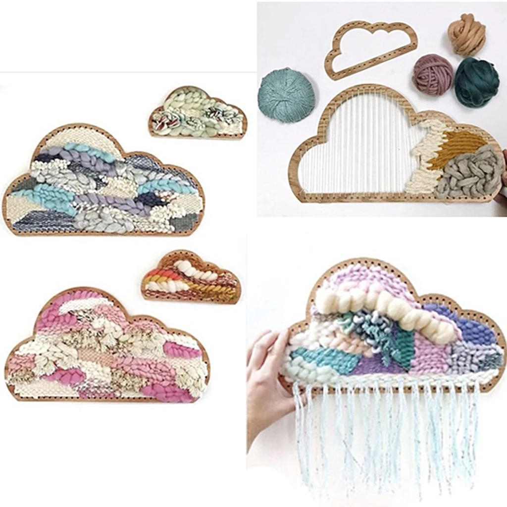 3 pieces Children Kids Wood Cloud Shape Weaving Knitting Loom Tool for DIY Tapestry Wall Hangings Home Ornament Craft Toys