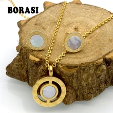 Модные женские ювелирные изделия известного бренда, римское письмо золотого цвета, натуральный жемчуг, свадебные комплекты ювелирных изделий с ожерельем+ серьги