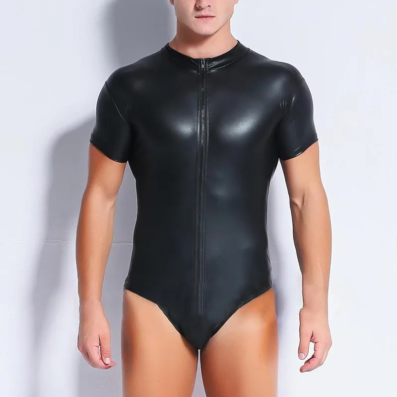 AIIOU сексуальный мужской костюм из искусственной кожи на черной молнии, забавный боди для геев, одежда для танцевального клуба, гладкий костюм, майки для мужчин, боди