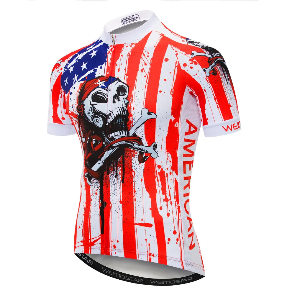 

United States Skull Team Racing Cycling Jersey Summer Short Sleeve Cycling Clothing Ropa Ciclismo Downhill MTB Bike