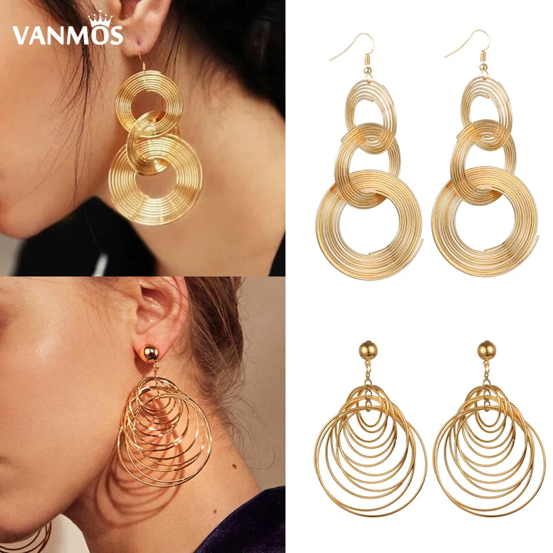 

Vanmos Women Statement Exaggeration Multi Layer Drop Earrings Big Circle Dangle Earrings Fashion Punk Party Jewelry
