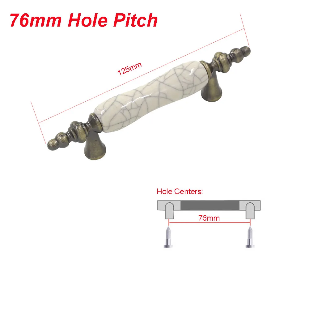 4 шт. Керамика ручки для мебели фарфоровые ручки для шкаф с выдвижными ящиками Кухня одиночный/76/96/128 мм Шаг отверстий ручки - Цвет: 76mm Hole Pitch
