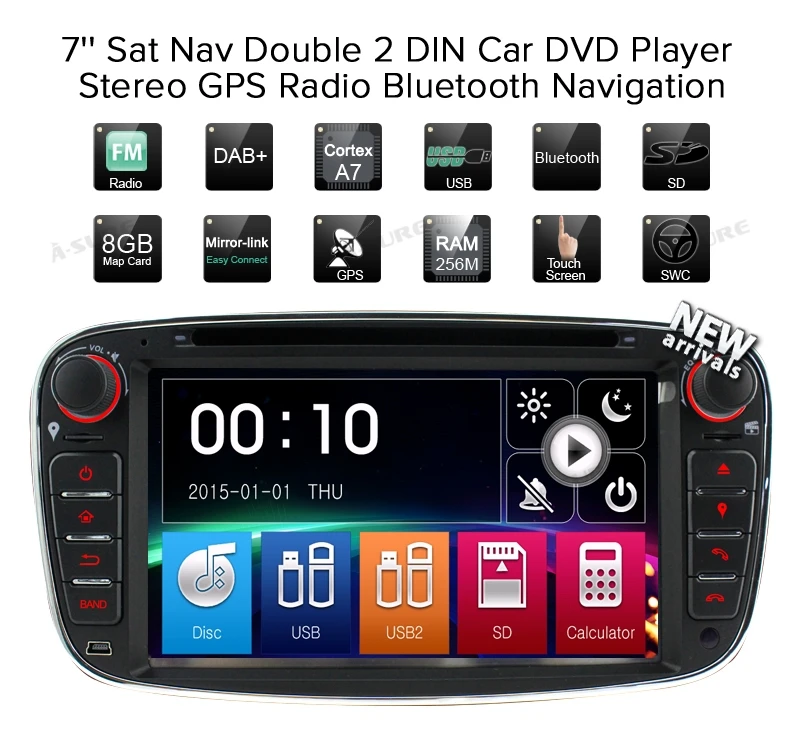 Clearance A-Sure 2 Din 7 Inch Car Radio Player GPS For Ford Focus Galaxy S-Max C-Max Mondeo Kuga RDS SWC Bluetooth CD DVD USB Mirror Link 6