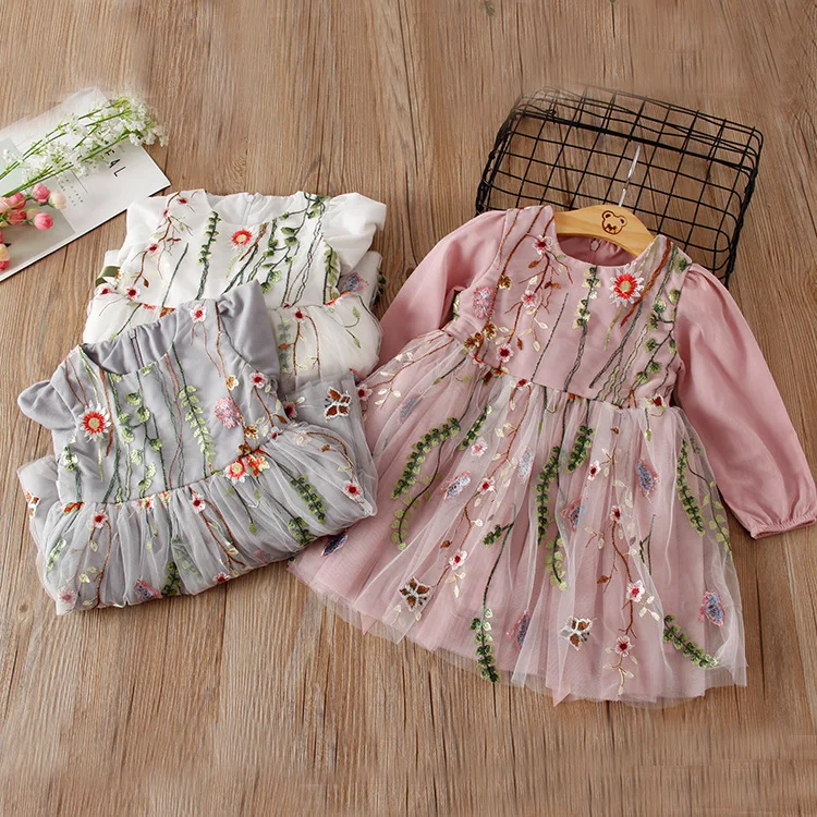 Одежда принцессы для маленьких девочек; осенние вечерние платья-пачки с цветочной вышивкой для девочек; детское платье принцессы