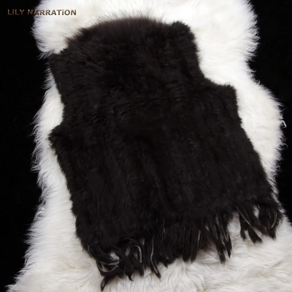 HSPL Fur Vest Real Rabbit Women Gilet With Fur Trimming Tassels Female Waistcoat Lady Real Fur Gilet Colete Feminino De Inverno long down puffer coat