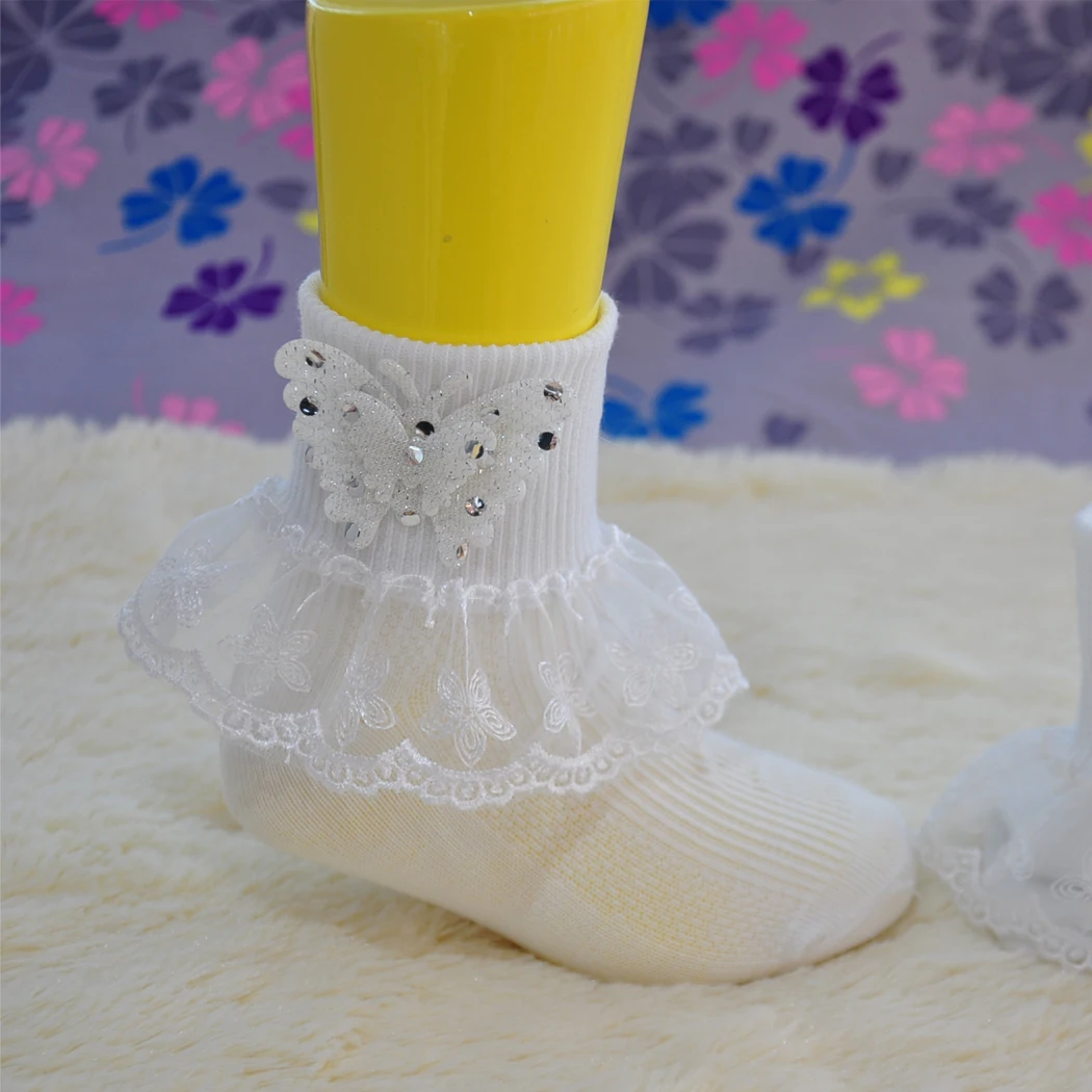 White Baby Socks Stylish Children's Socks Girls Butterfly Lace Socks