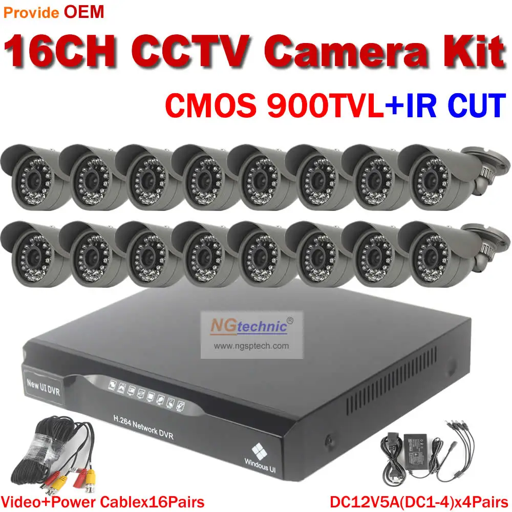 900TVL Waterproof outdoor surveillance Camera + 16CH CCTV Camera recorder DVR support motion detect remote view H.264 DVR kit