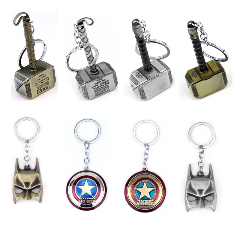 

Marvel Avengers Thor's Hammer Mjolnir Keychain Captain America Shield Hulk Batman Mask KeyChain Keyrings Drop Shipping Wholesale