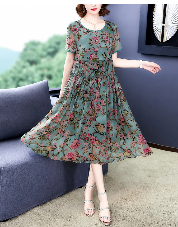 Vintage Floral Chiffon Boho Midi Dress Summer 4XL Plus Size Print Beach Maxi Sundress Elegant Women Bodycon Party Vestidos