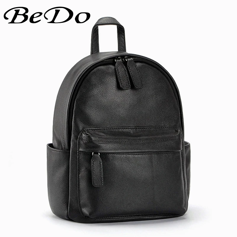BeDo Women Real Leather Casual Backpacks Cow Leather Simple Zipper Backpacks Black Gray Yellow Red Women Bags