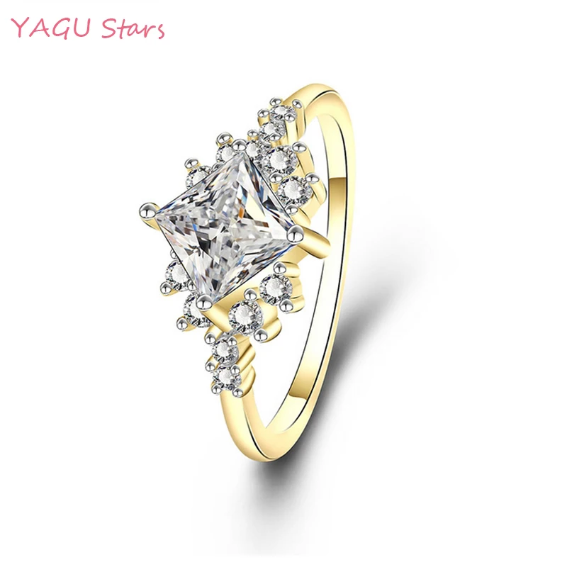 

Charm Square Stone Zircon Rings 925 Silver Gold Color Ring For Women Wedding Female Jewelry Bijoux Anillos Mujer YU157