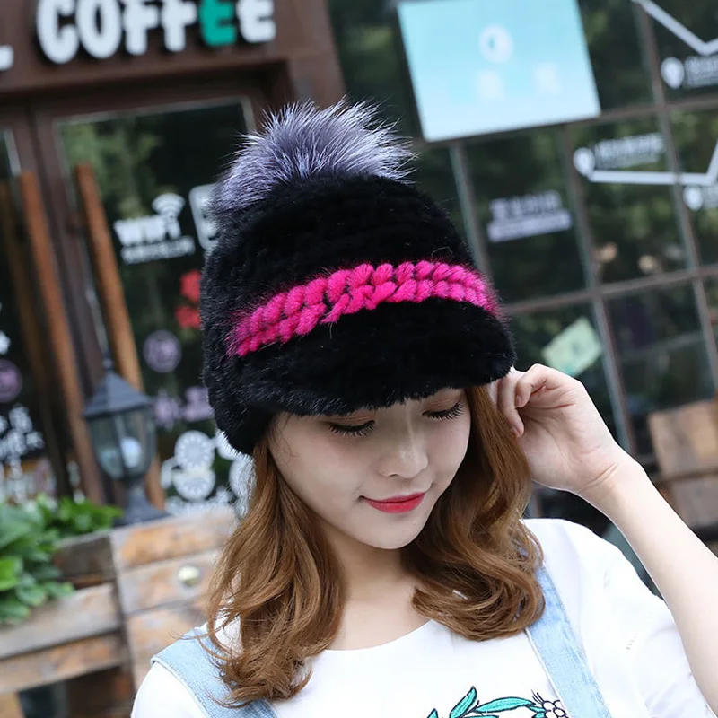Glaforny Visors теплая зимняя шапка Норковая кепка норковая модные шапки вязаная ручной