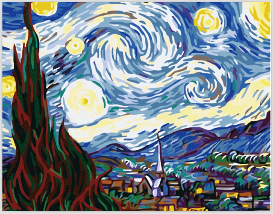 Van Gogh célèbres peintures abstraites nuit étoilée peinture par numéros  peinture à l'huile acrylique sur toile art photos décor à la maison MS233 |  AliExpress