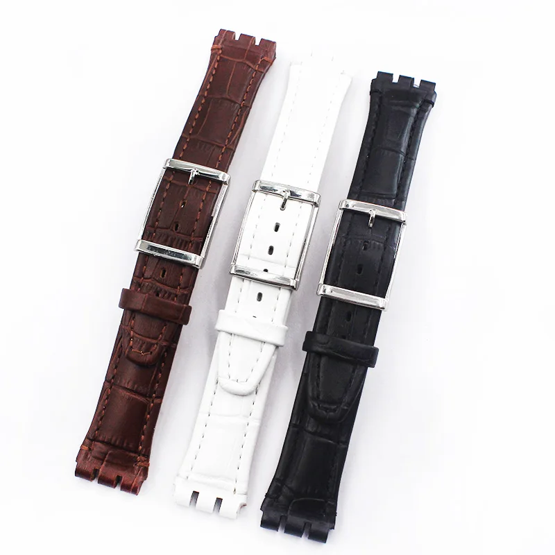 Аксессуары для часов кожаный ремешок 17 мм 19 с пряжкой язычком Swatch suob704 suoz147 suow107 GW164