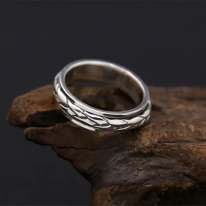 

Woven Band Rotating Spinner Ring Men 100% Real Solid 925 Sterling Silver Simple Style Cool Men Silver 925 Jewelry