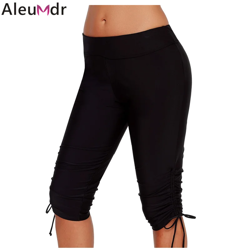Aleumdr ضيق بانت ملابس السباحة 1 قطعة النساء اللياقة البدنية الأسود Ruched الجانب التعادل تمتد الخصر تسبح أسفل السراويل سريعة الجافة السيدات LC410790