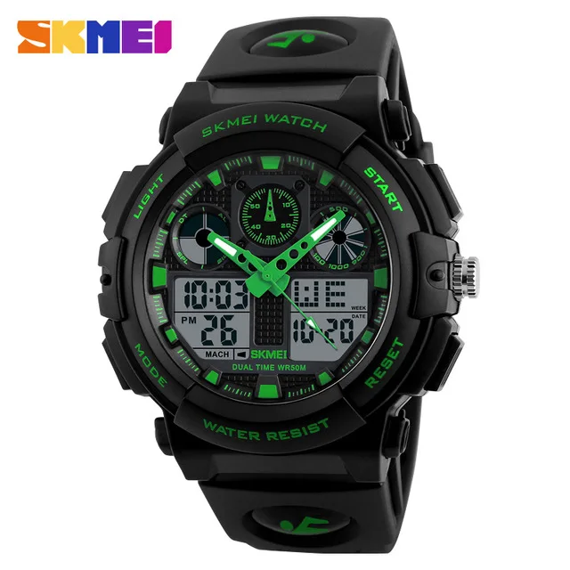 SKMEI Роскошные Брендовые мужские спортивные часы цифровые светодиодные Мужские наручные часы 50 м водонепроницаемые мужские кварцевые часы для мужчин - Цвет: Green