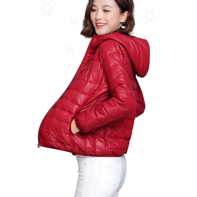 

Thin Winter Jacket Women Short Cotton Winter Coat Women Korean Slim Plus Size Blue Red Zipper Hooded Quilted Jacket Female Jl4