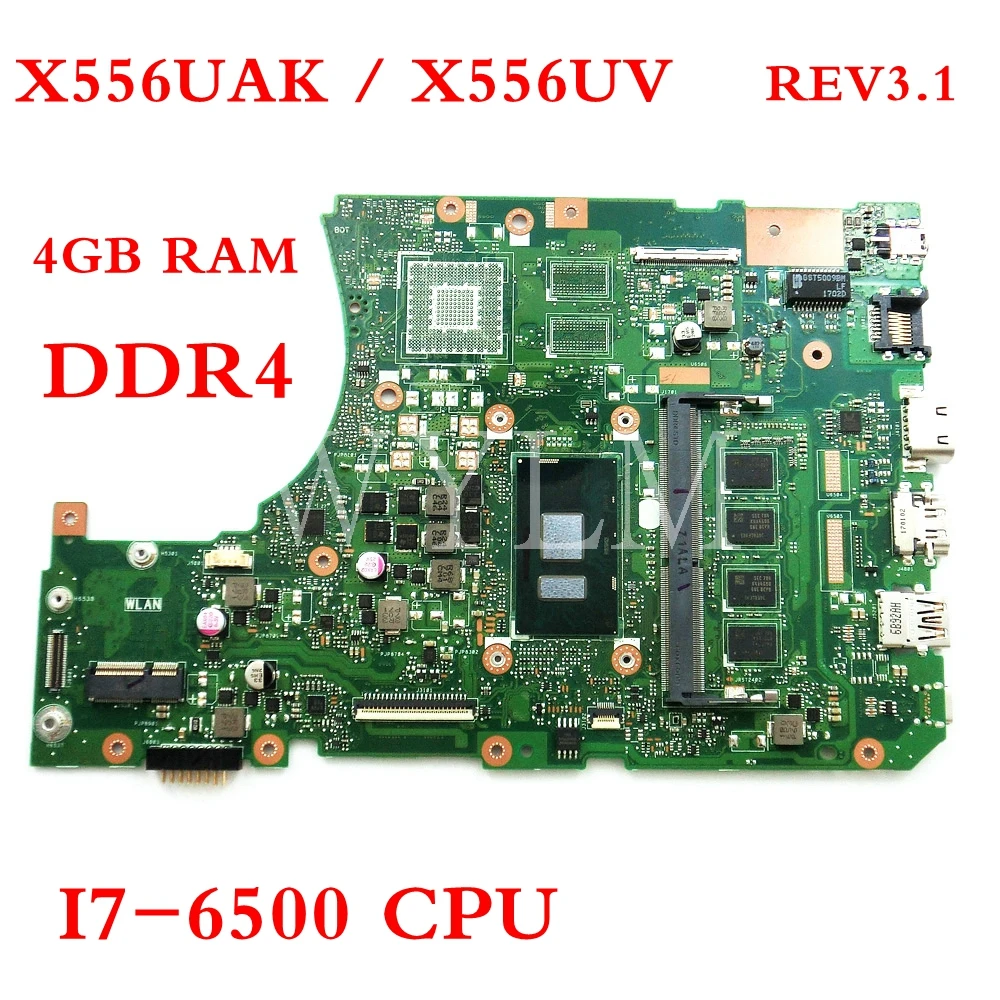 

X556UAK/X556UV I7-6500CPU With 4GB RAM mainboard REV3.1 For ASUS X556U X556UQ X556UR X556UV laptop motherboard Tested Working