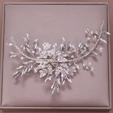 Серебряная страз в форме листика повязка на голову шпильки для волос невесты украшения для волос хрустальные свадебные диадемы головные уборы, Свадебные прически Аксессуары VL