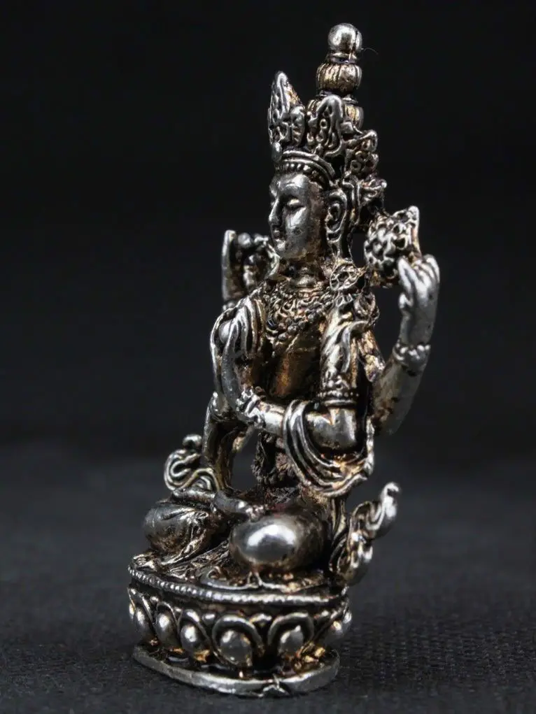 Fengshui китайская ручная работа старая тибетская Серебряная резная прекрасная