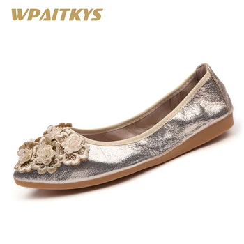

Golden Silver Flower Pattern Lace Flat Shoes Woman Fashion Exquisite Ladies Casual Ballet Flat Shoes Folding Large Size Shoes