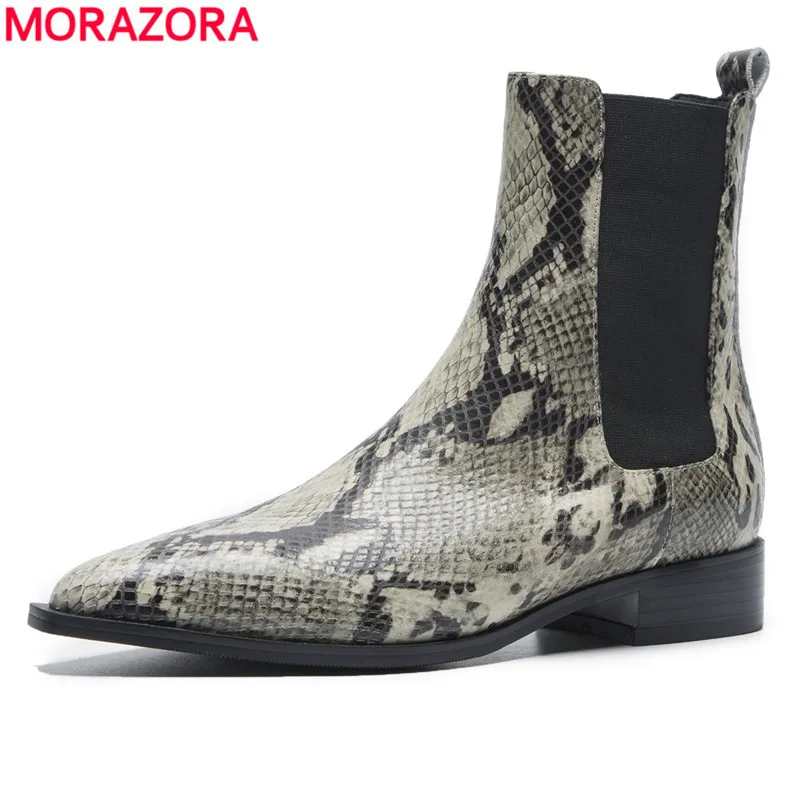 

MORAZORA 2018 New arrival genuine leather boots women shoes pointed toe autumn snake ankle boots for women ladies footwear