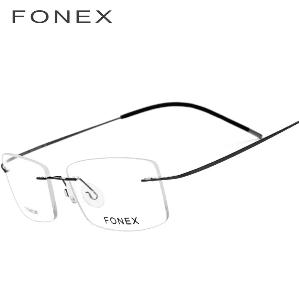 FONEX очки без оправы из титанового сплава, мужские ультралегкие квадратные оправы для очков, мужские очки по рецепту, очки с оптической оправой для близорукости, 76127 - Цвет оправы: Черный