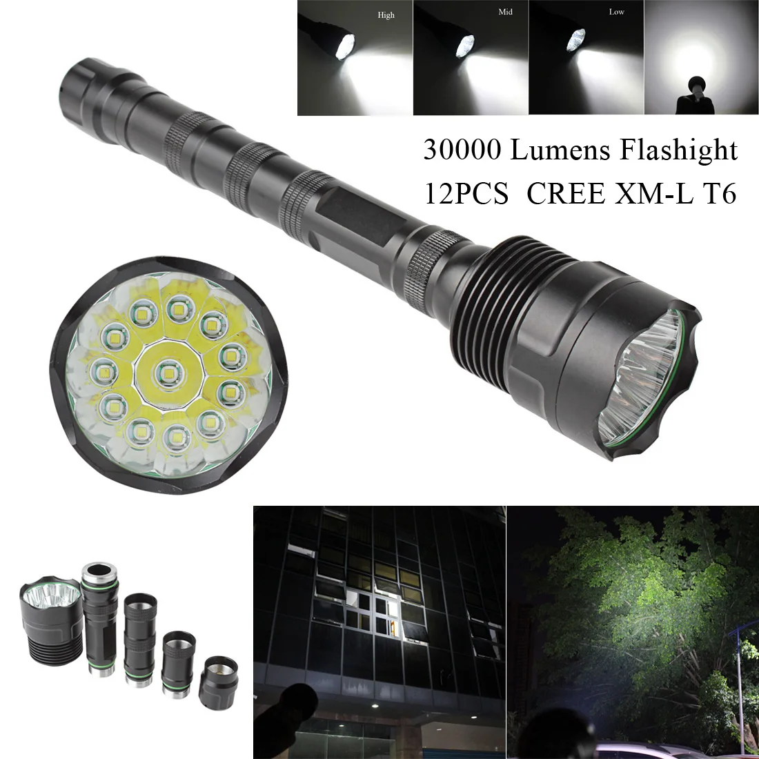 

30000Lumen 8-12 CREE XM-L LED T6 Super Flashlight Torch Lamp Light with 5 Modes Camping Lantern Hunting