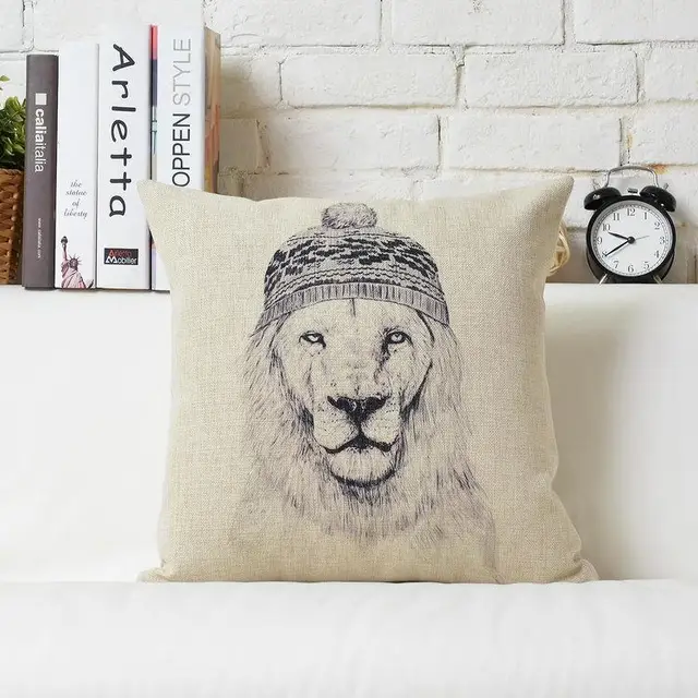 Kreatif Kartun Hewan Hitam Putih Sketsa Topi Hitam Beruang Singa