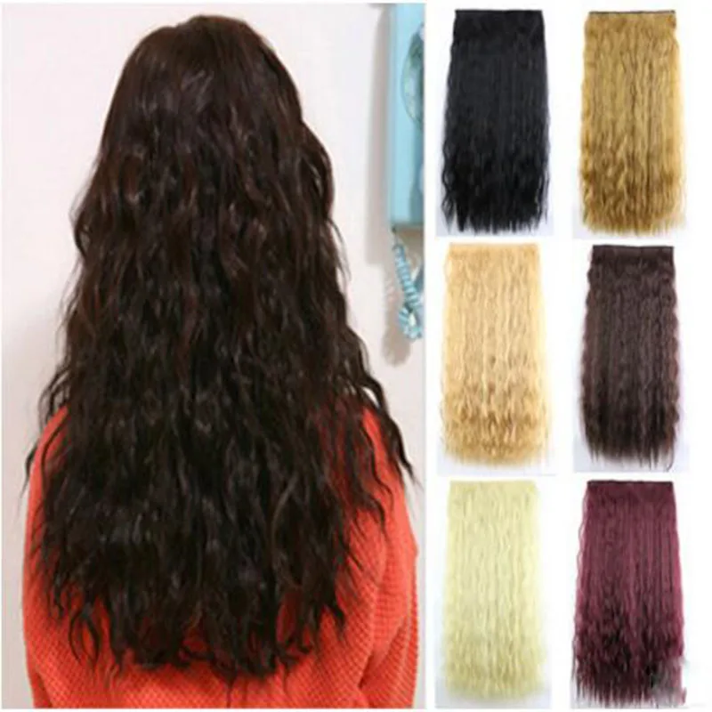 2016New Synthetic Hair Long Curly Ponytail Ladies'Clip In On Hair Extensions Natural Corn Wavy Extension Hair 14Colors Available