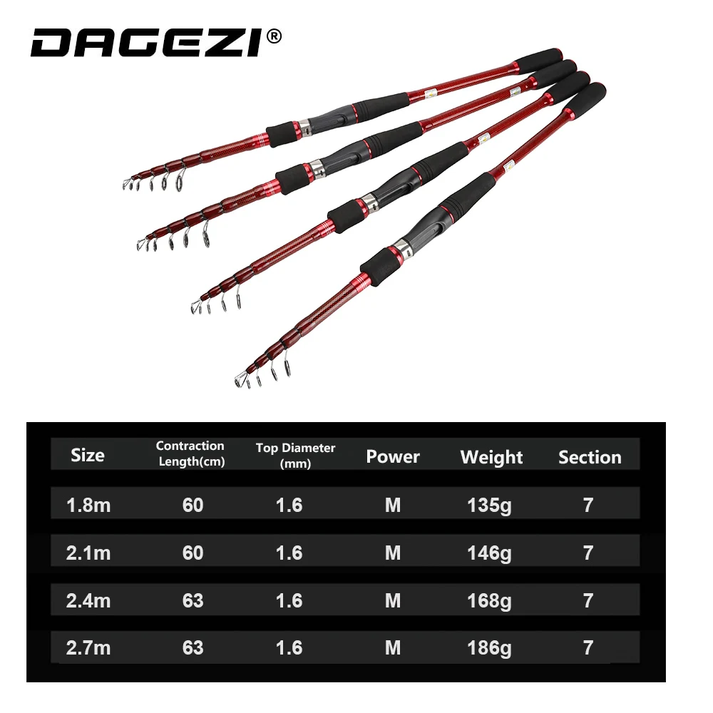 DAGEZI الكربون تلسكوبي الصيد قضيب 1.8-2.7 M الغزل قضيب مسبوك M الطاقة 7 أقسام إغراء قضيب ل المياه المالحة الصيد السفر قضيب