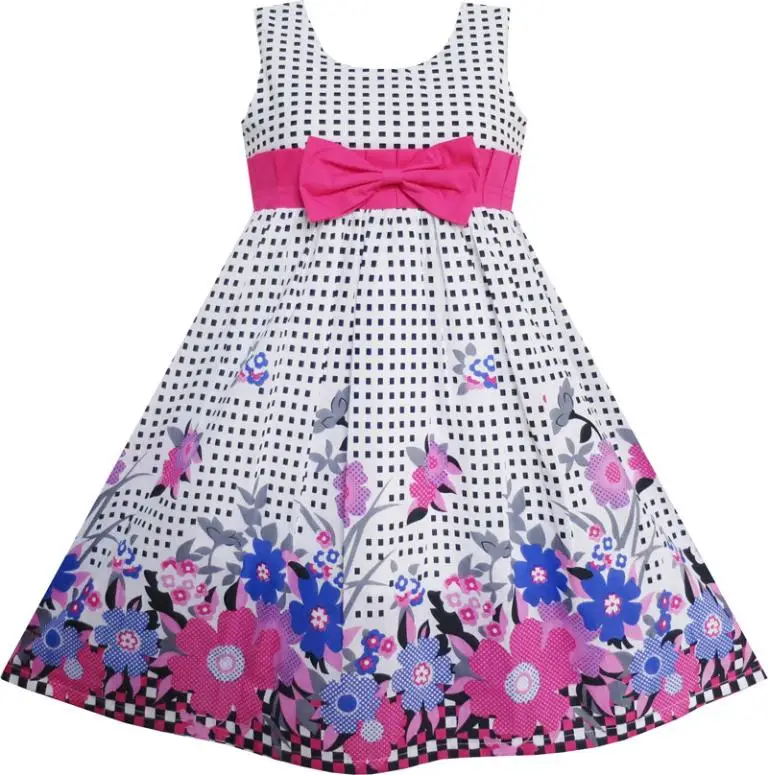 Sunny Fashion Flower Girl Dress Floral font b Tartan b font Party Birthday Kids Clothing 2016