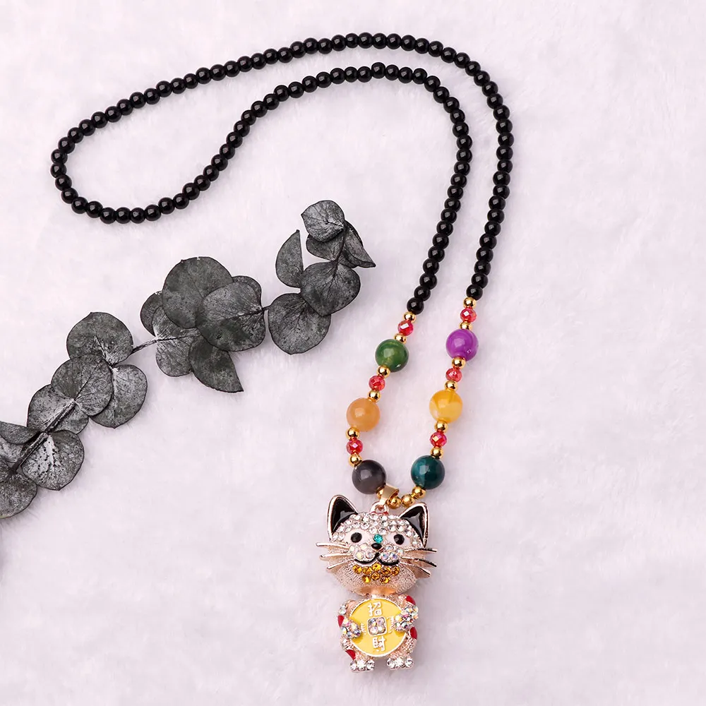 Pretty Girls Crystal Large Cat Pendants Necklace Colorful