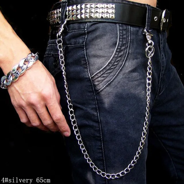 Серебряные Многослойные мужские брюки в стиле панк с металлической цепочкой в стиле хип-хоп, цепочка для джинсов, мужские и женские брюки, кошелек с цепочкой в стиле готический рок, ремень на цепочке - Цвет: silver 65cm