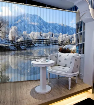 

snow curtains Nature personality style alley photo print 3d curtain Mediterranean Garden Door curtain Landscape Scenery