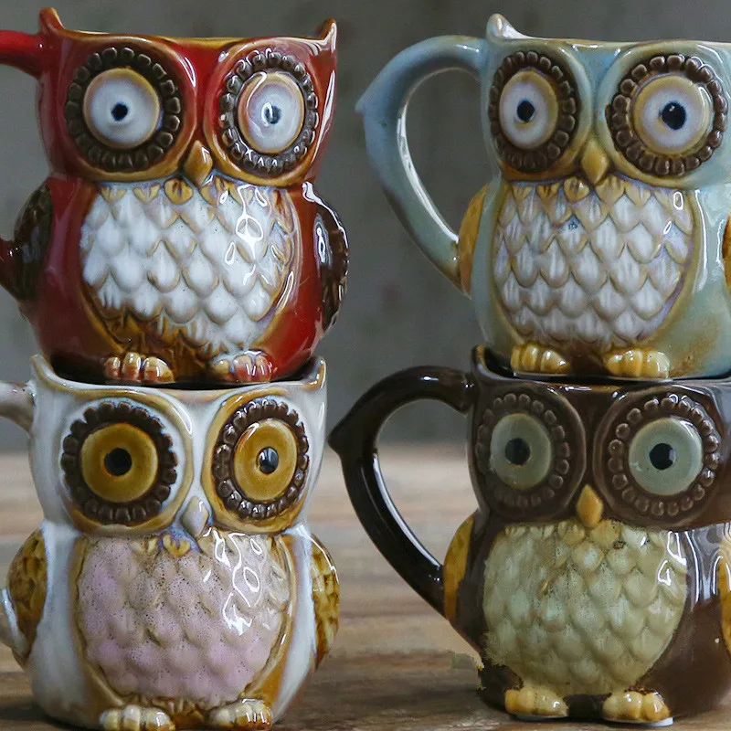 

Cute Owl Mugs 300ml Cartoon Coffee Mug Ceramic 3D Animal Milk Tea Cups Breakfast Morning Coffee Mug for Collection Drop Shipping