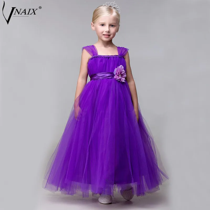 

Vnaix DF230 Purple A Line Flower Girl Dresses First Communion Dresses For Girls Tulle Kids Prom Gowns